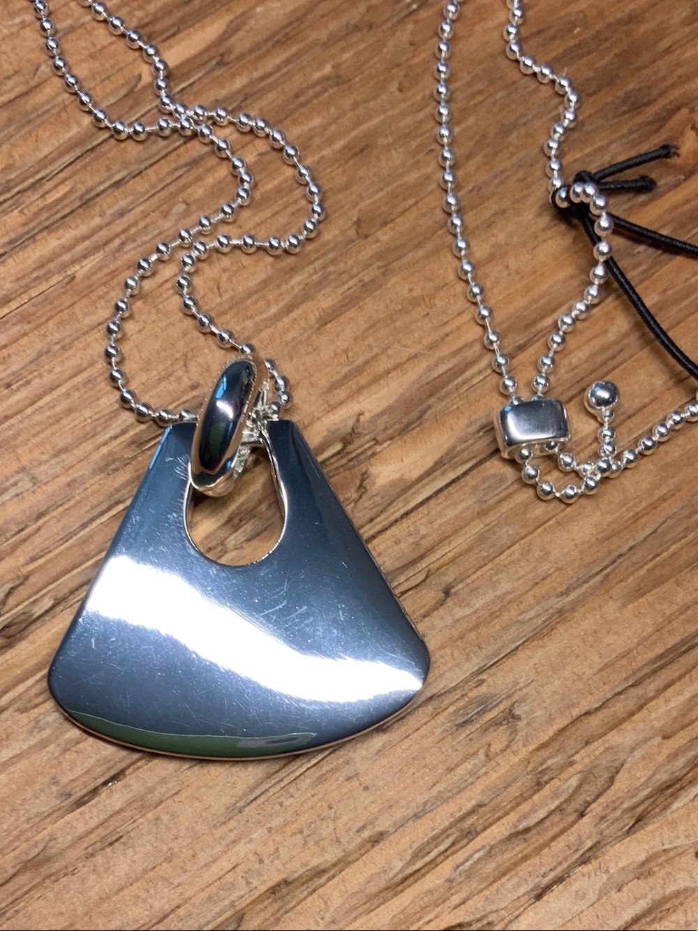Open Edit Polished Silver-Tone Geometric Curved Pendant Slider Necklace
